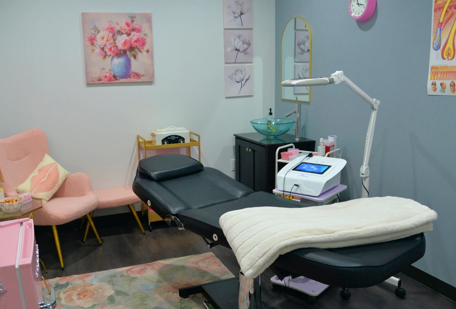 Electrolysis treatment chair in the private treatment room